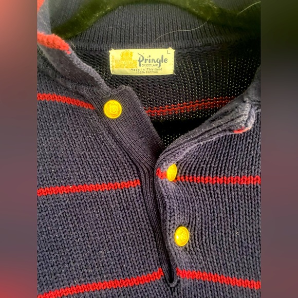 🔵🔹❤️🟦Vintage Pringle of Scotland %100 Cotton Sweater Argyle - Picture 4 of 5